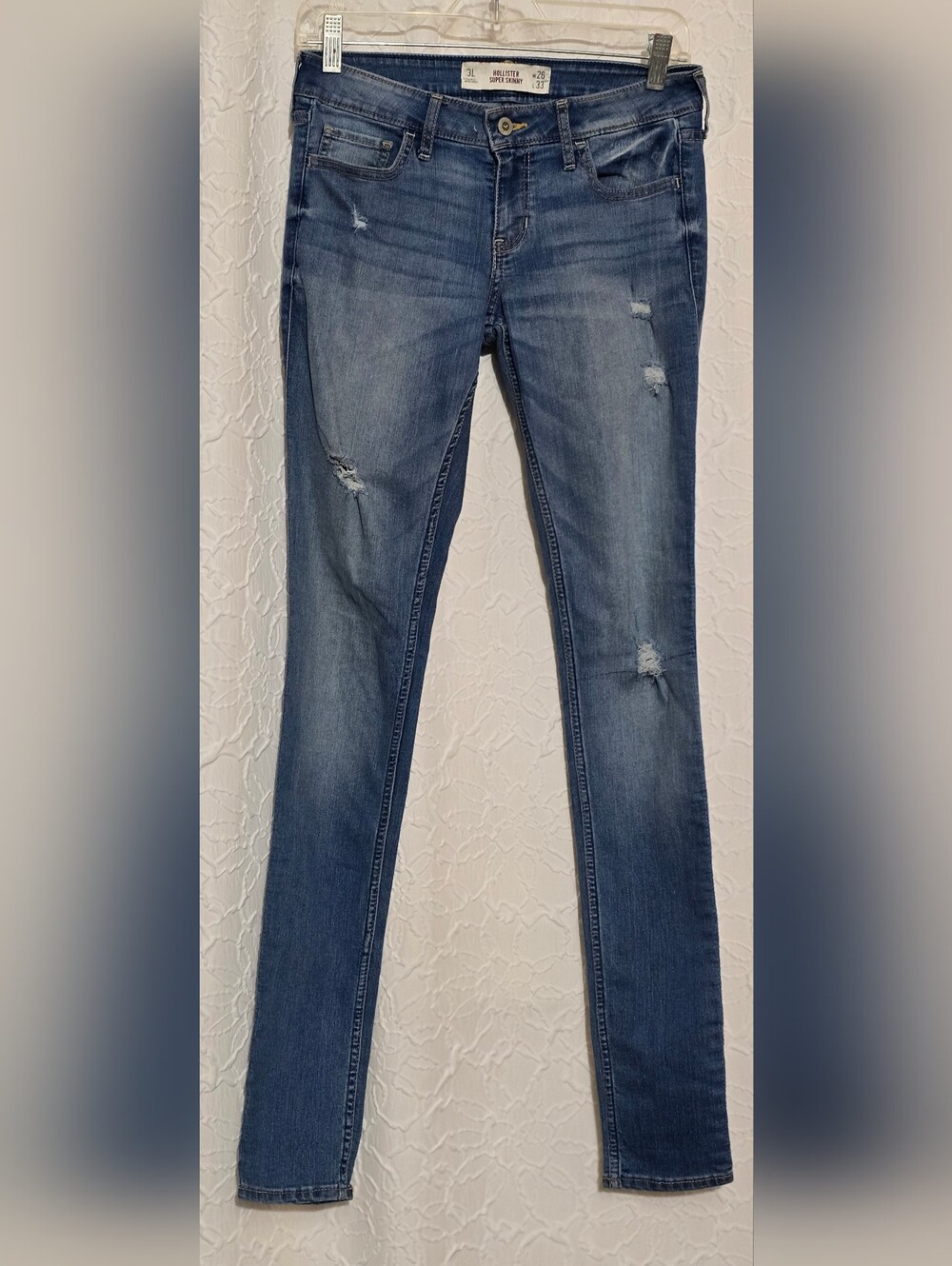 Hollister Womens Mid-Rise Super Skinny Jeans W26 L33 Blue Distressed Ripped